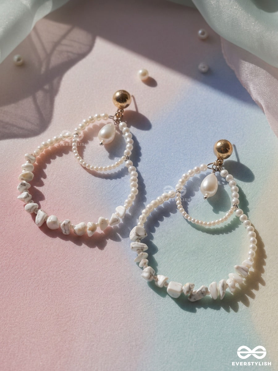 Moonlace – Hoop Earrings With Baroque Pearl Drop And Shell Chip Accents