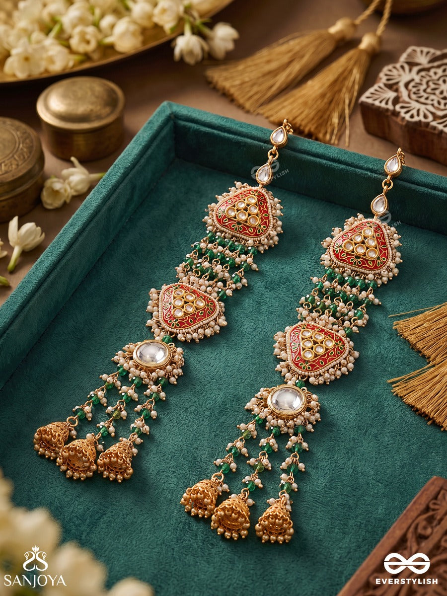 Phulkari – Flower Craft – Heritage Kaanchain Earrings With Floral Motifs, Pearl Accents, Warm Gem Details And Cascading Danglers