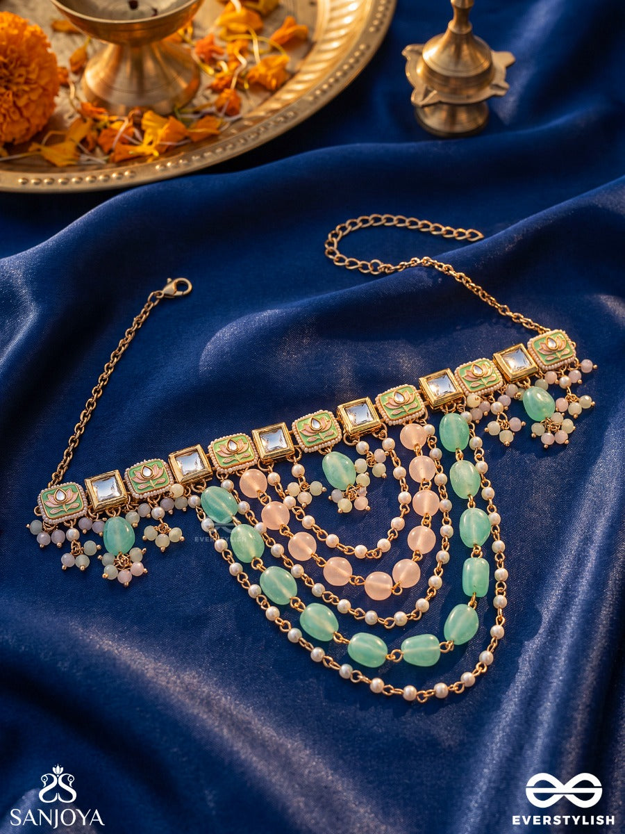 Maralika – Swan-Like Grace – Heritage Choker With Turquoise Oval Beads, Kundan Settings, Layered Pearl Drapes And Floral Accents
