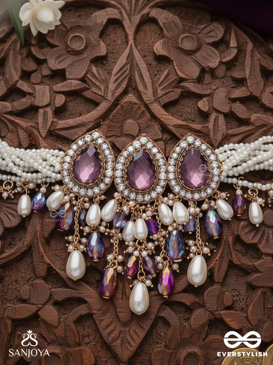 Syamatva - The Sparkling Night - Stone, Beads And Pearls Hand Embroidered Neckpiece