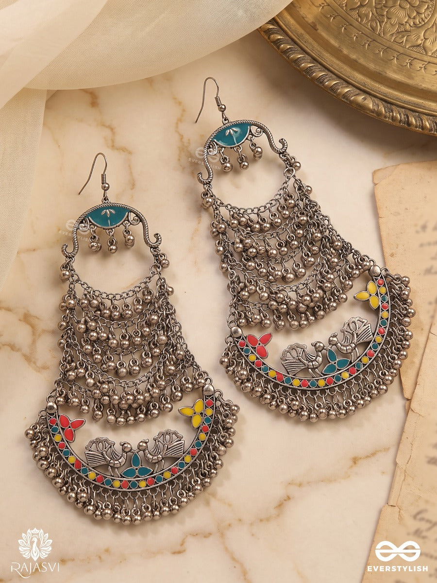 Kalanjali – Oxidised Earrings With Intricate Chainwork, Folk Motifs And Ghungroo Details