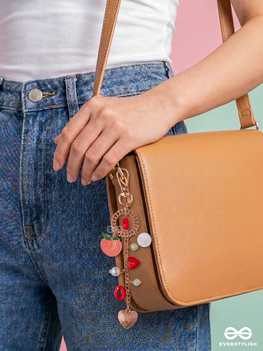 Peach Please – Fruity Bag Charm With Heart And Pearl Accents