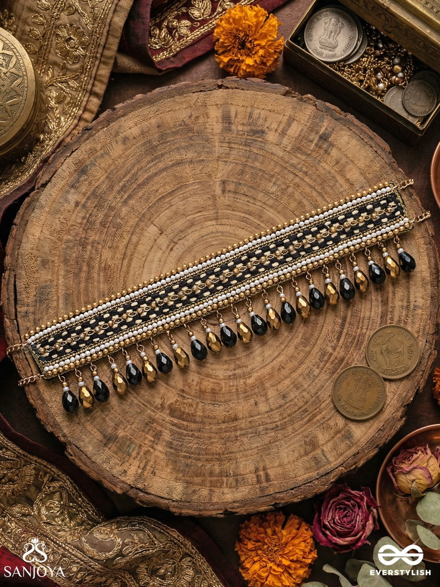 Nishakanta - The Beloved Of Night - Beads And Glass Drops Hand Embroidered Choker Neckpiece