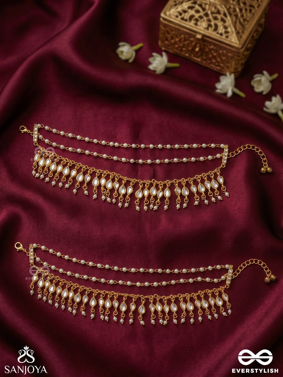 Manjirika – Melodious Anklet – Double-Layer Pajeb (Anklet) Set Of 2 With Pearl Fringes And Delicate Golden Chains