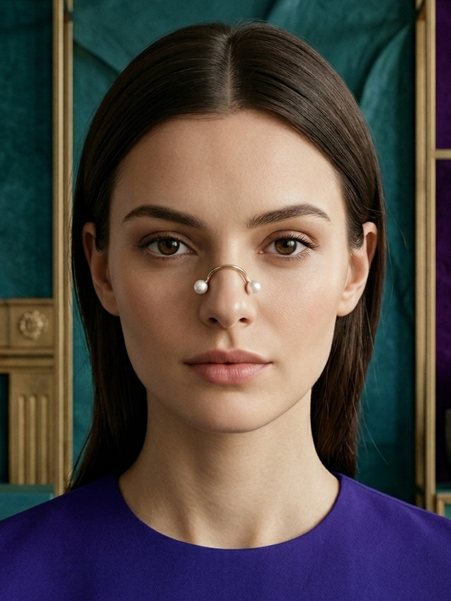 Pearl Peek - Gold-Tone Nose Pin With Tiny Pearl Ends