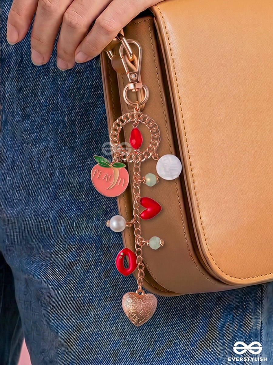 Peach Please – Fruity Bag Charm With Heart And Pearl Accents