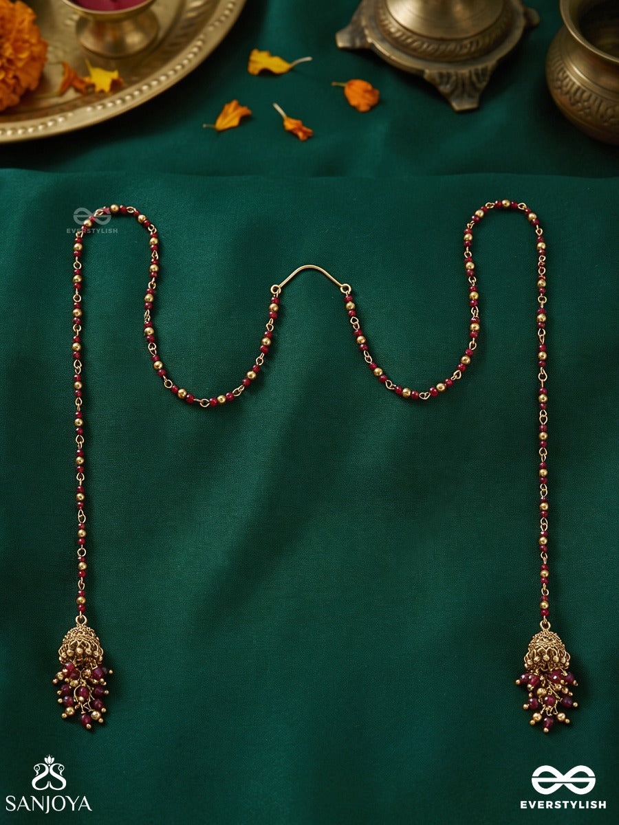 Rangvalli – Creeper Of Colours – Delicate Face Let With Slender Beaded Chains, Twin Side Falls And Dainty Ornamental End Details