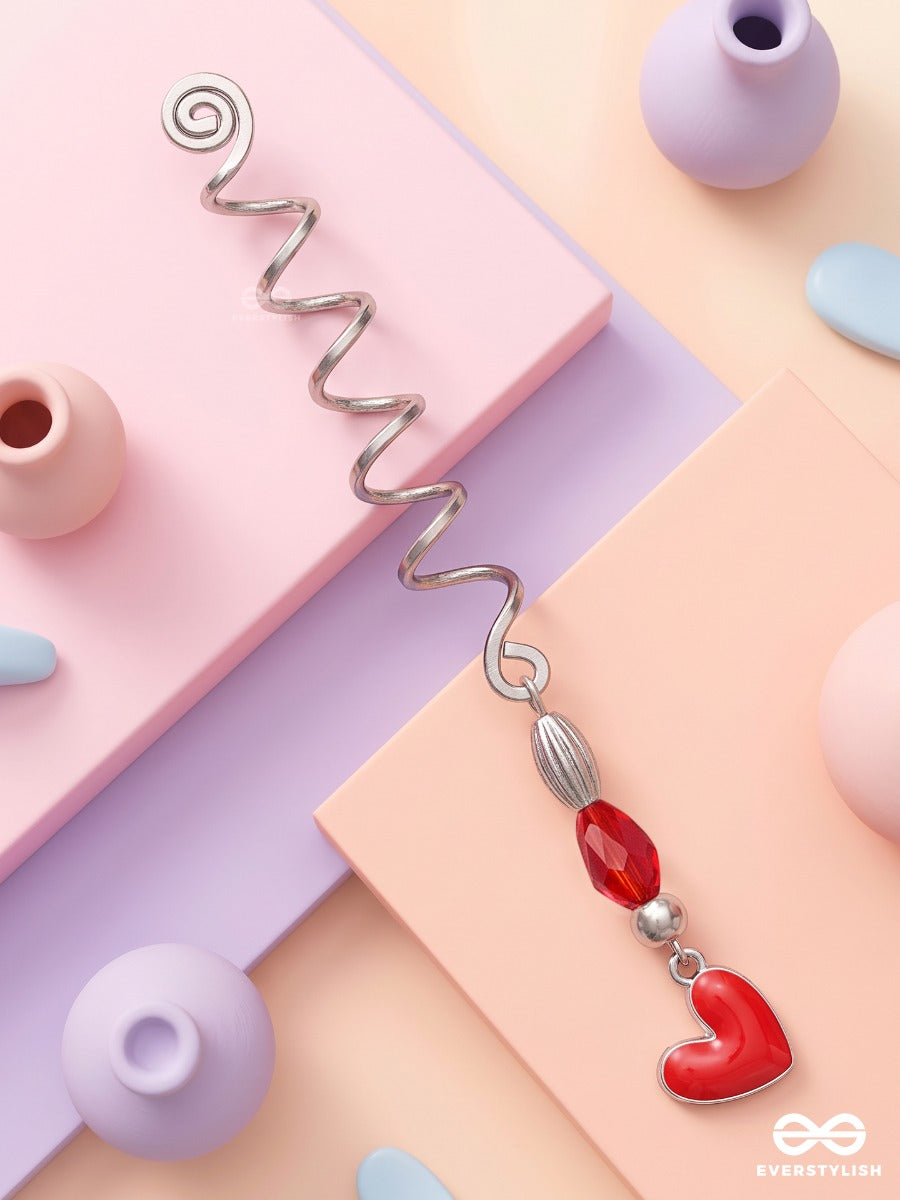 Heartbeat – Silver Spiral Braidlet With Red Heart Charm And Bead Details