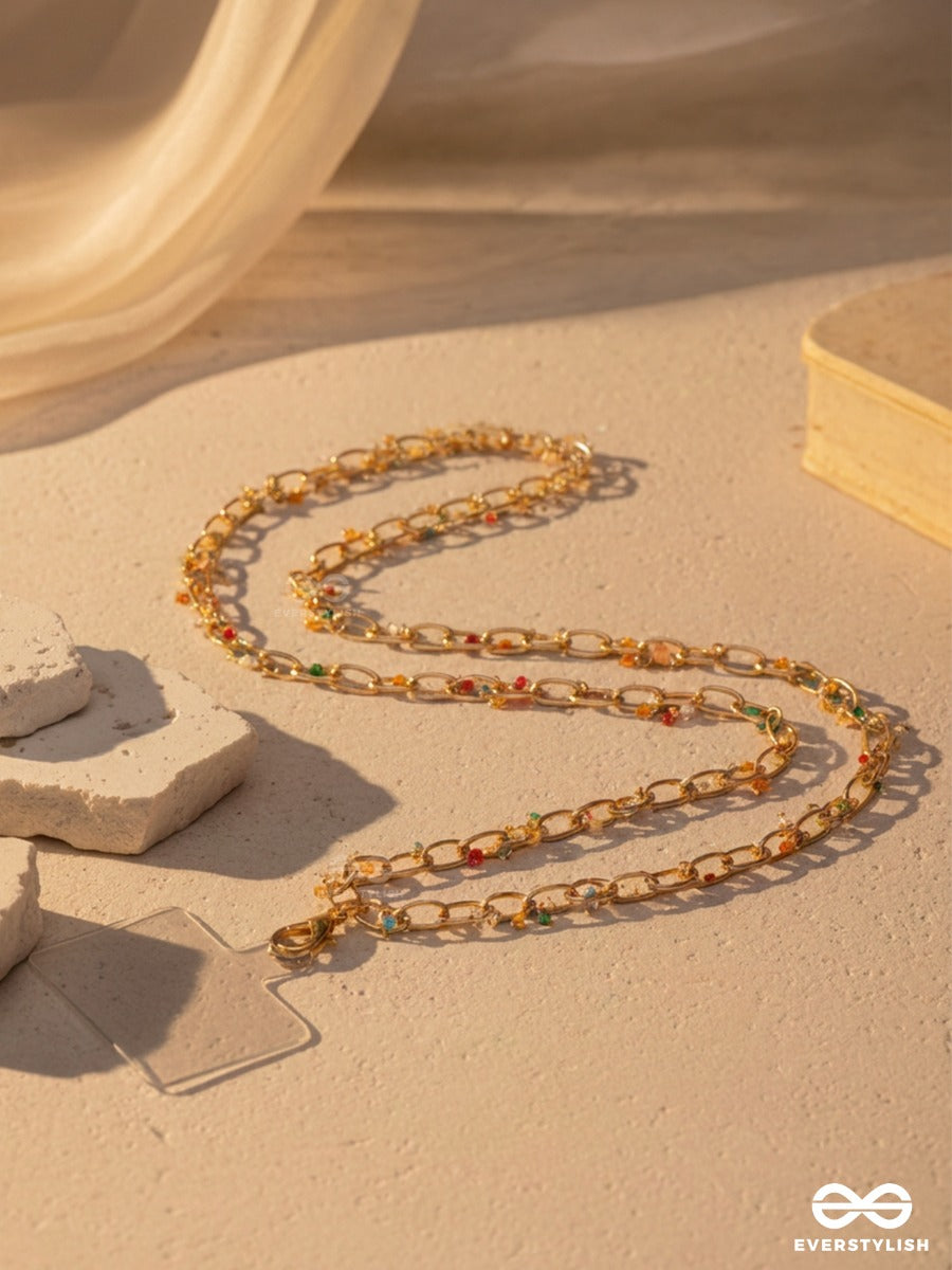 Sprinkle Line – Gold-Tone Phone Sling With Colourful Bead Drops