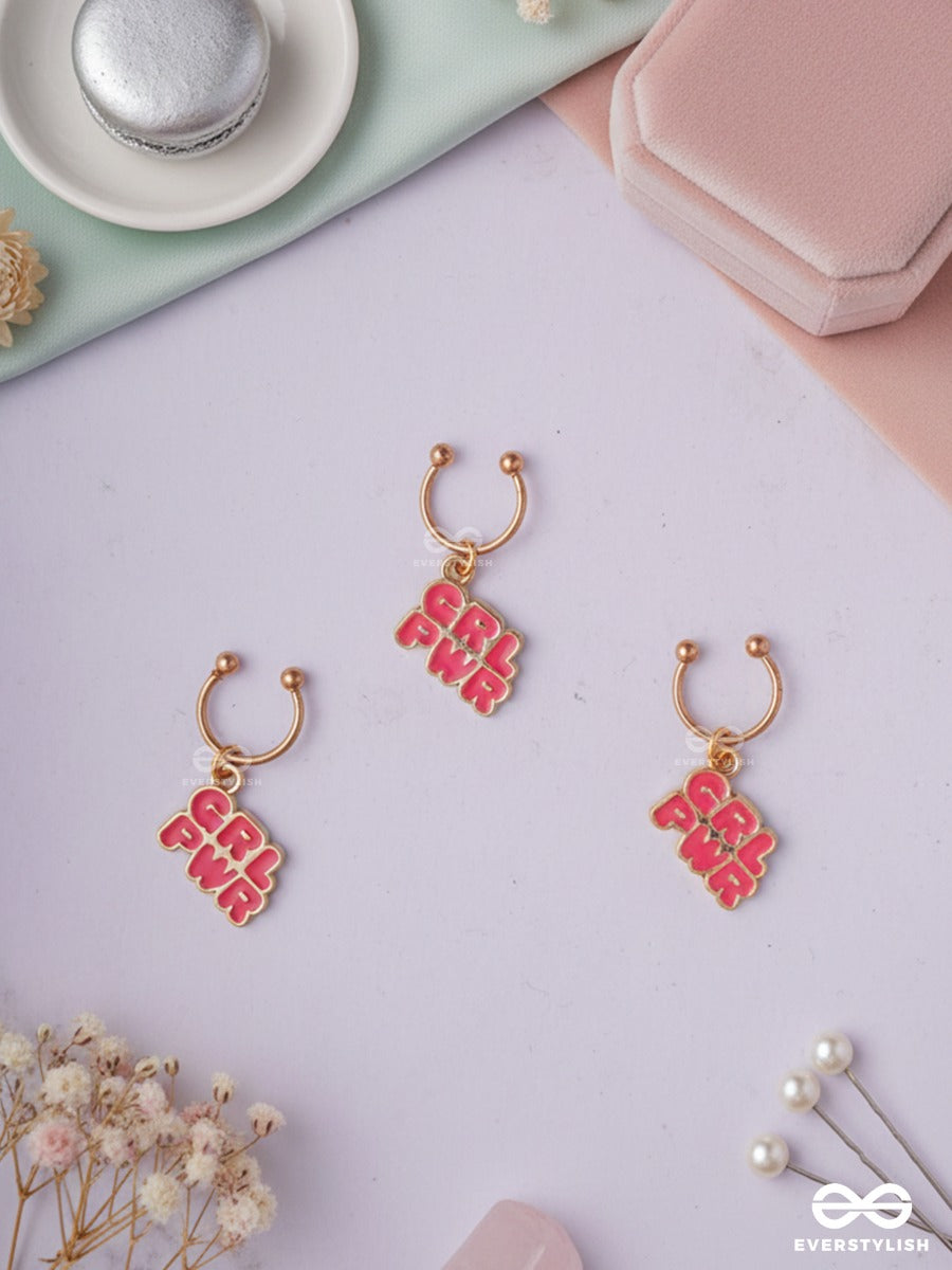 Pink Power – Girl Power Hair Accessory Set Of 3 With Gold-Tone Cuffs
