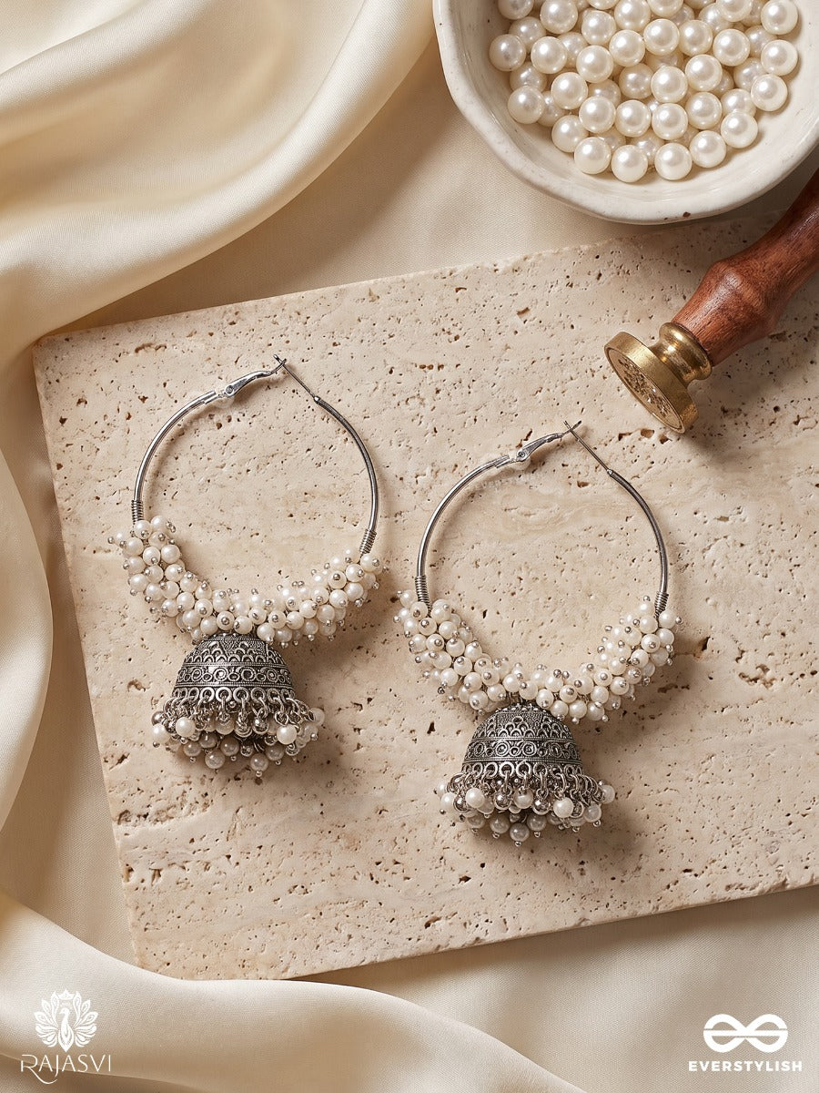 Gaurika – Oxidised Hoop Jhumka Earrings With Clustered Pearl Beadwork