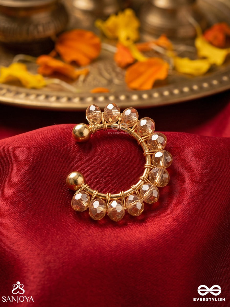 Pankhurika – Little Petal – Elegant Single Earcuff With Gold-Tone Open Hoop Form, Blush Crystal Bead Detailing And A Soft Festive Finish