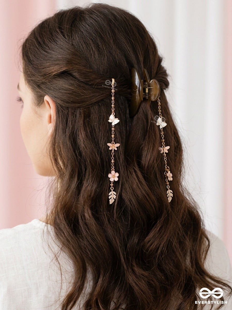 Golden Garland – Hair Clip Set Of 2 With Floral Charms, Pearls And Crystal Drops