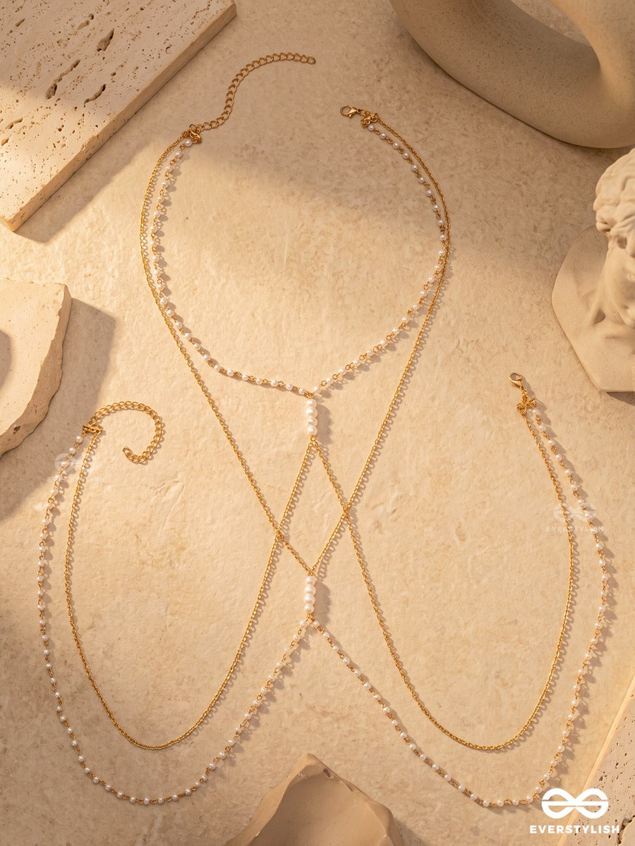 Dawn Drape – Golden Body Chain With Dainty Crystal Details