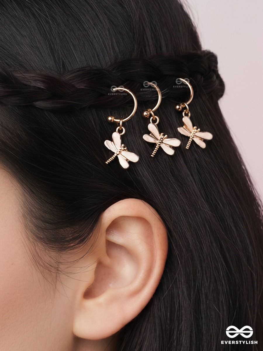 Blush Wings – Gold-Tone Hair Accessory Set Of 3 With Dragonfly Charms