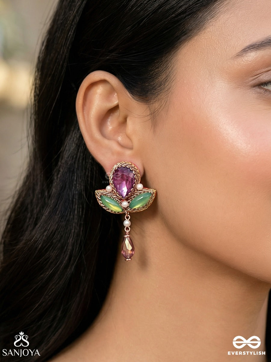 Aabharan - The Royal Ornament - Stones, Beads, Glass And Pearl Drop Embroidered Earrings With Anti-Tarnish Coating