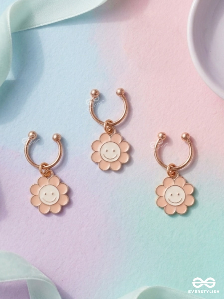 Sunshine Smiles – Smiley Flower Hair Accessory Set Of 3 With Blush Enamel Charms