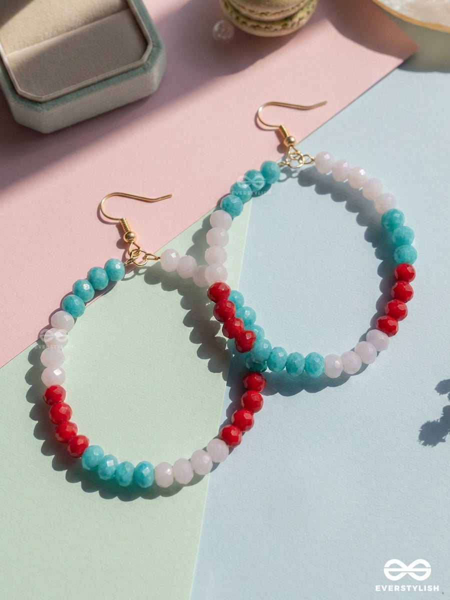 Cotton Candy – Turquoise, Blush And Ruby Beaded Oval Hoop Earrings