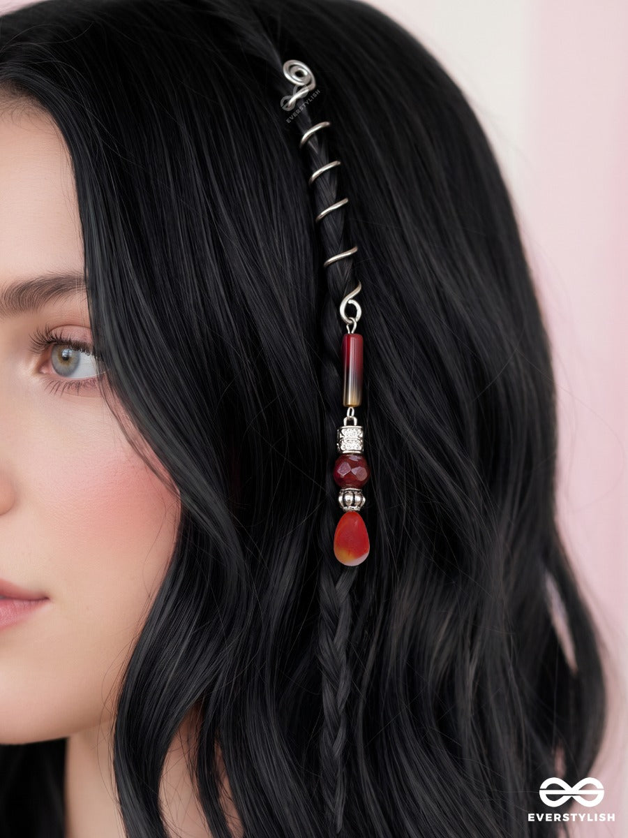 Cherry Dew – Silver Spiral Braidlet With Red Beads And Teardrop Charm