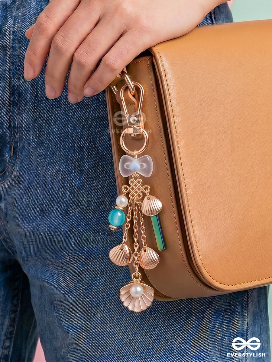 Beach Bauble – Coastal Bag Charm With Shell Details And Pearl Accents