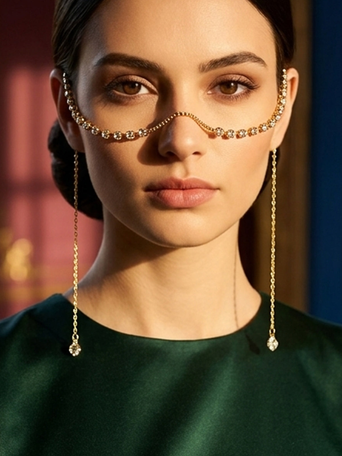Golden Drizzle - Gold-Tone Facelet With Dainty Crystal Drops