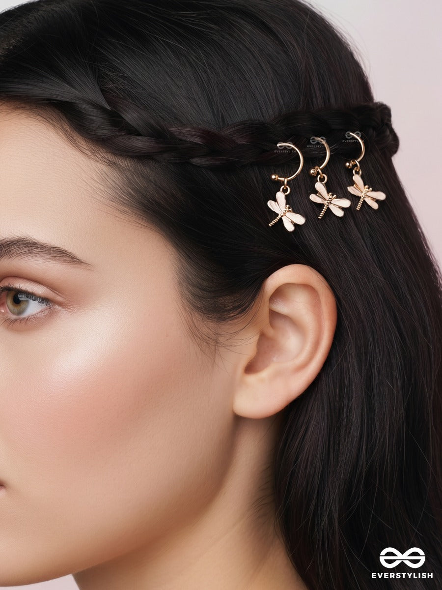 Blush Wings – Gold-Tone Hair Accessory Set Of 3 With Dragonfly Charms