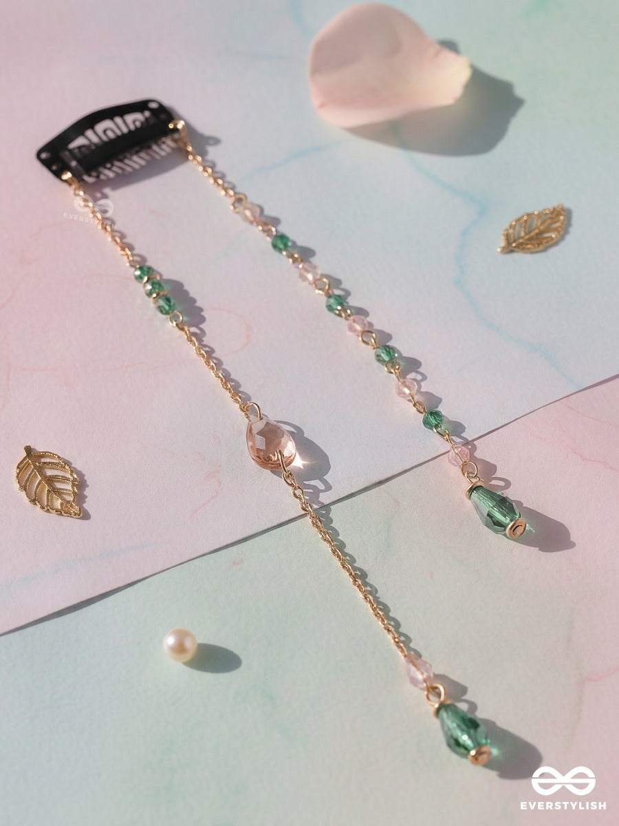 Mint Rosé – Double-Chain Hair Clip With Baroque Pearls, Blush Stones And Turquoise Beads
