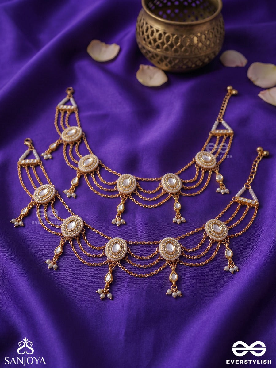 Zaibrang – Adorned Splendour – Layered Pajeb (Anklet) Set Of 2 With Pearl Drapes, Kundan Motifs And Dangling Charms