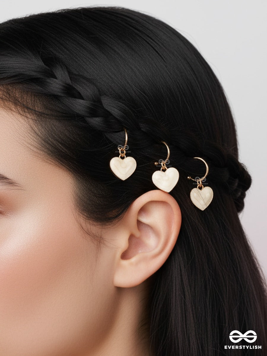 Heartspell – Mini Ivory Heart Hair Accessory Set Of 3 With Gold-Tone Details