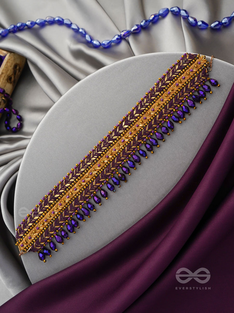 Aktaa- The Night Sky- Glass Beads And Lace Embroidered Choker Necklace