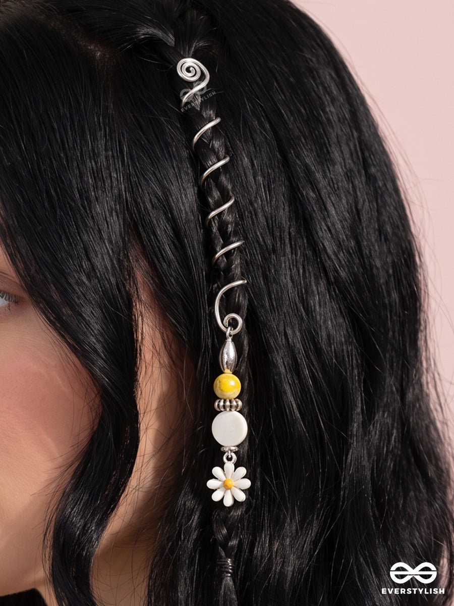 Sunny Petal – Silver Spiral Braidlet With Yellow Beads And Daisy Charm