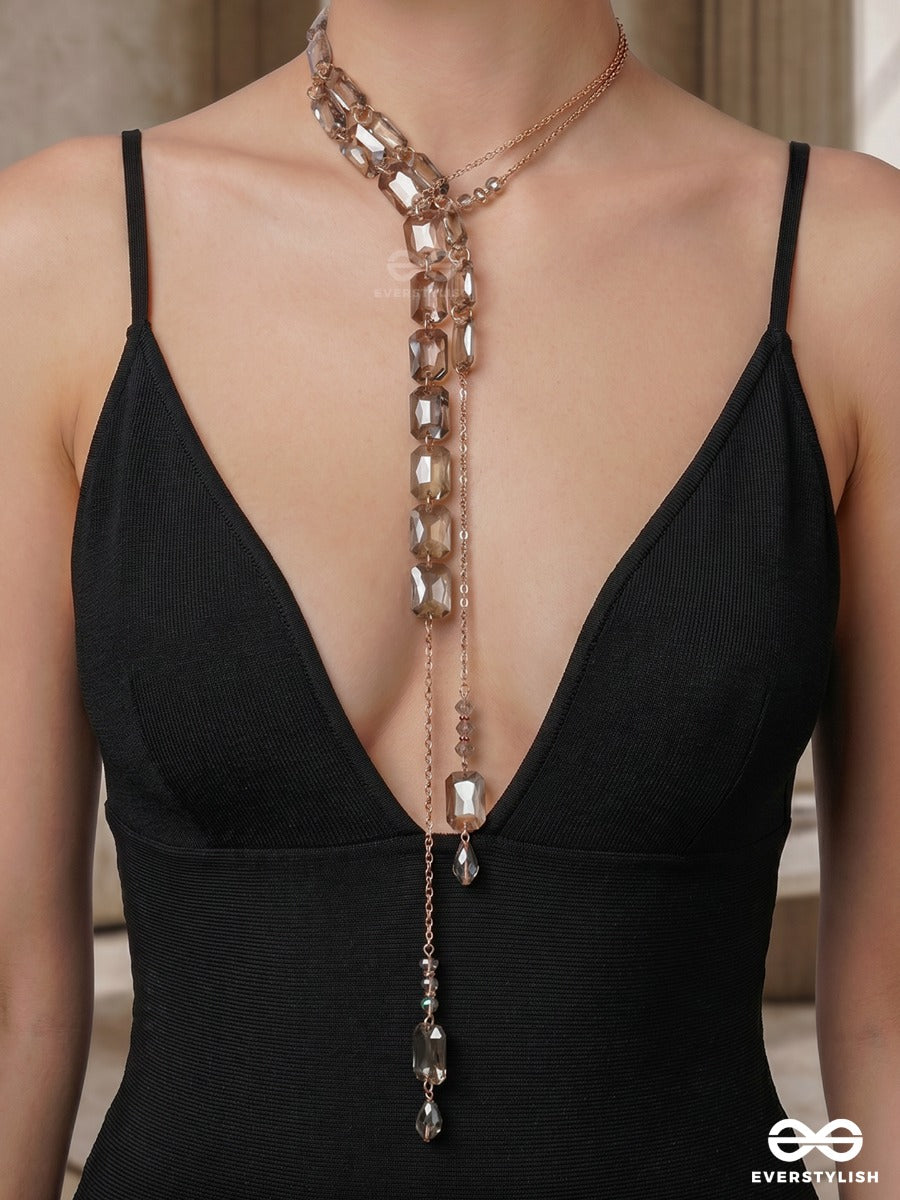 Ice Shimmer – Multiway Chain With Faceted Clear Crystal Beads That Can Be Styled As Necklace; Scarf-Style Necklace; Waist Chain; Knot Necklace