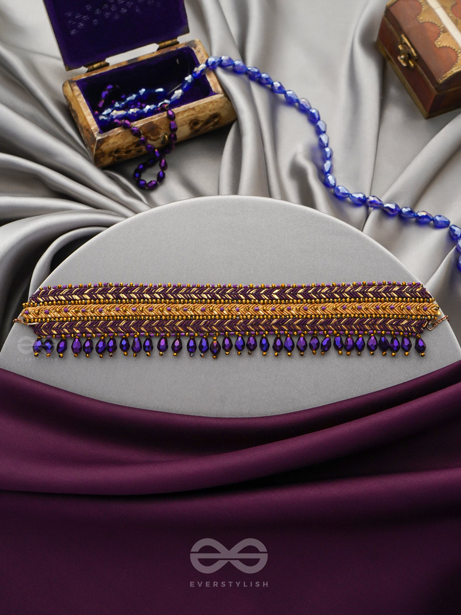 Aktaa- The Night Sky- Glass Beads And Lace Embroidered Choker Necklace