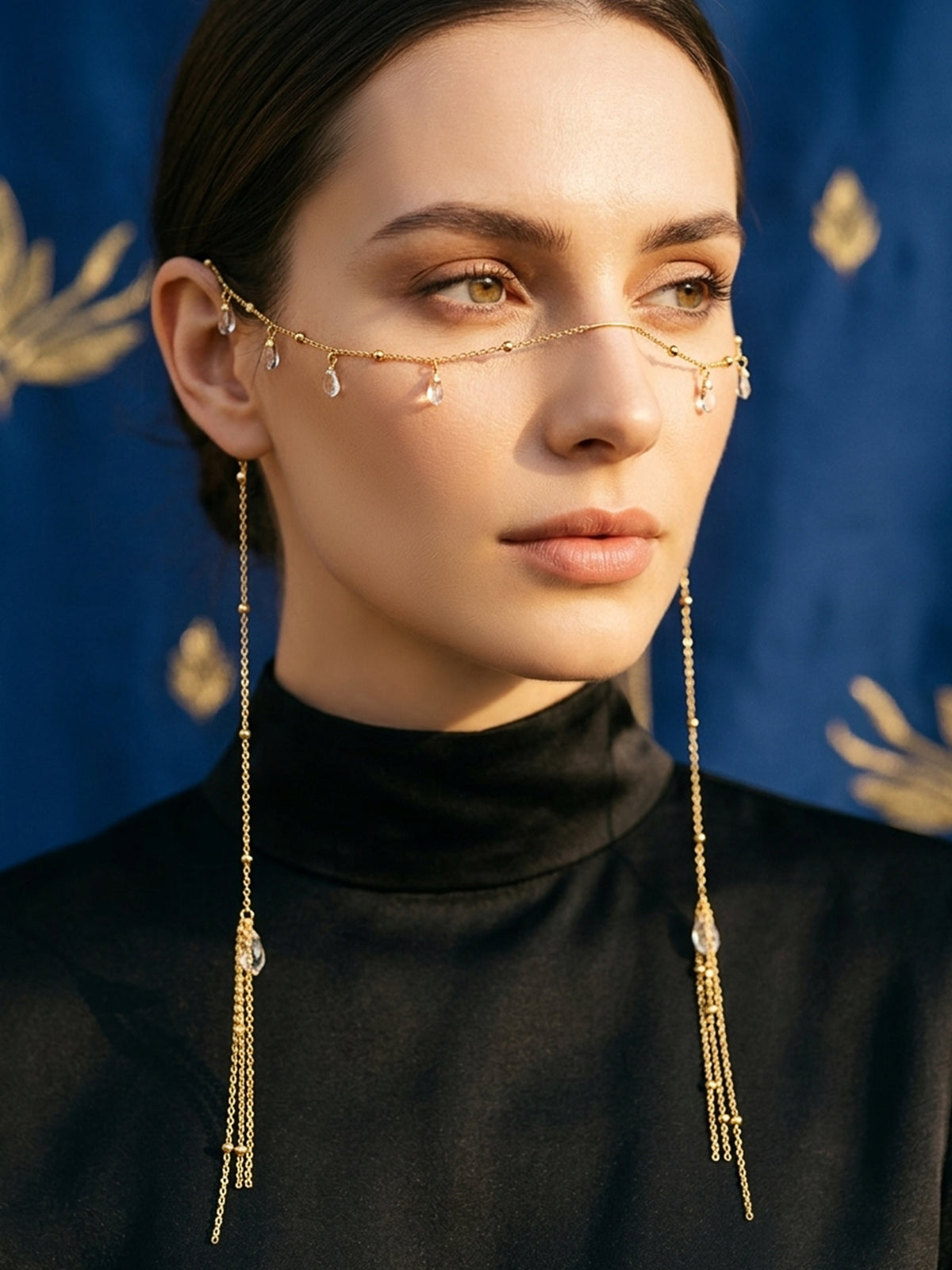 Sunlit Specks - Gold-Tone Face Let With Tiny Crystal Drop Accents