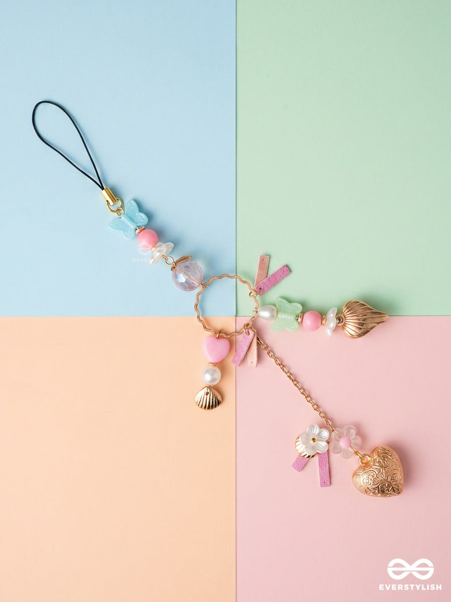 Pink Confetti – Pastel Phone Charm With Candy Beads And Heart Details