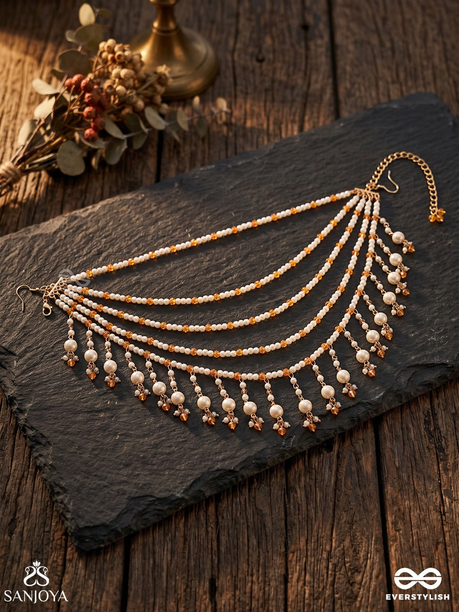 Kinjal – Flower Filament – Multi-Purpose 3-In-1 Layered Chain With Amber Beadwork, Pearl Clusters And Cascading Strands