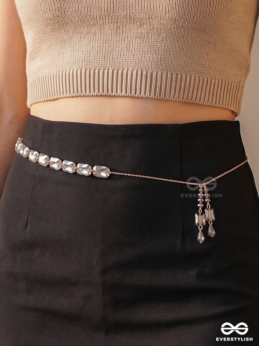 Ice Shimmer – Multiway Chain With Faceted Clear Crystal Beads That Can Be Styled As Necklace; Scarf-Style Necklace; Waist Chain; Knot Necklace