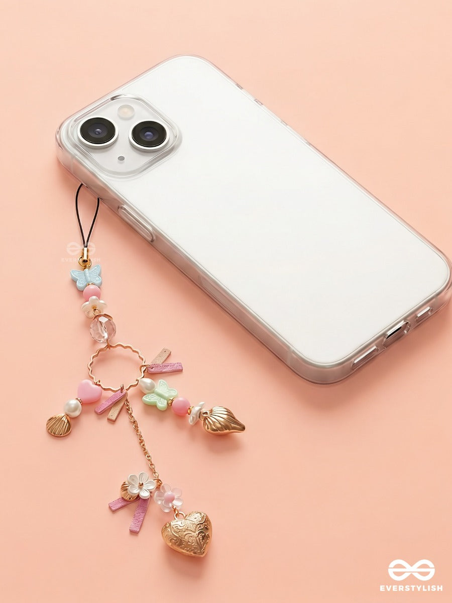 Pink Confetti – Pastel Phone Charm With Candy Beads And Heart Details