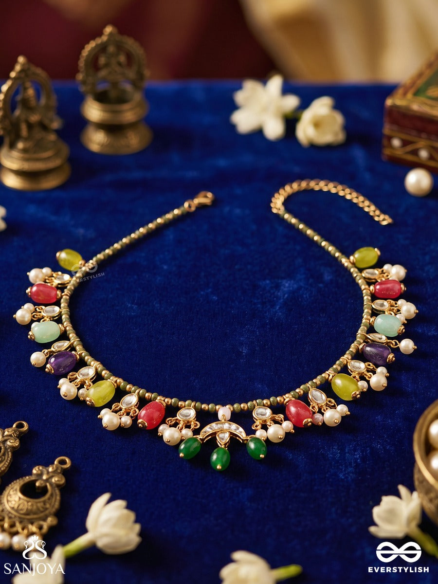 Manoranjini – One Who Brings Delight – Festive Necklace With Multi-Colour Gem Drops, Pearl Accents And Heritage Detailing