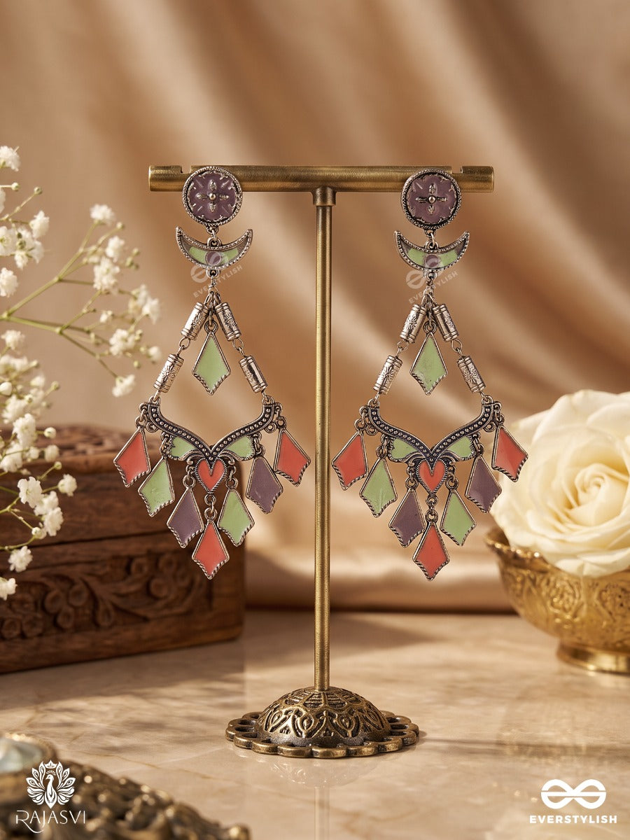 Chitrakala – Oxidised Earrings With Layered Multicolour Diamond-Shaped Drops