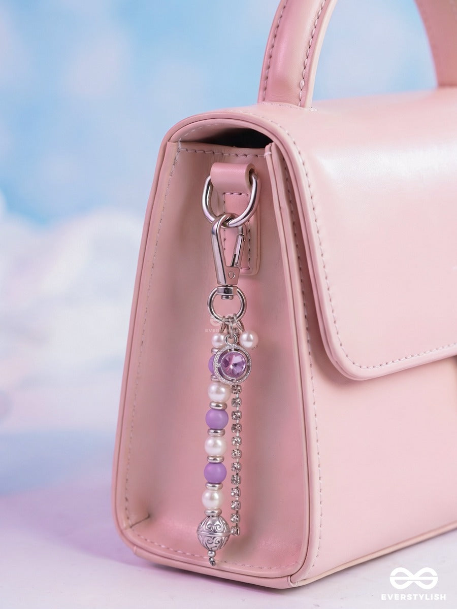 Lavender Latte – Pastel Bag Charm With Crystal Accents