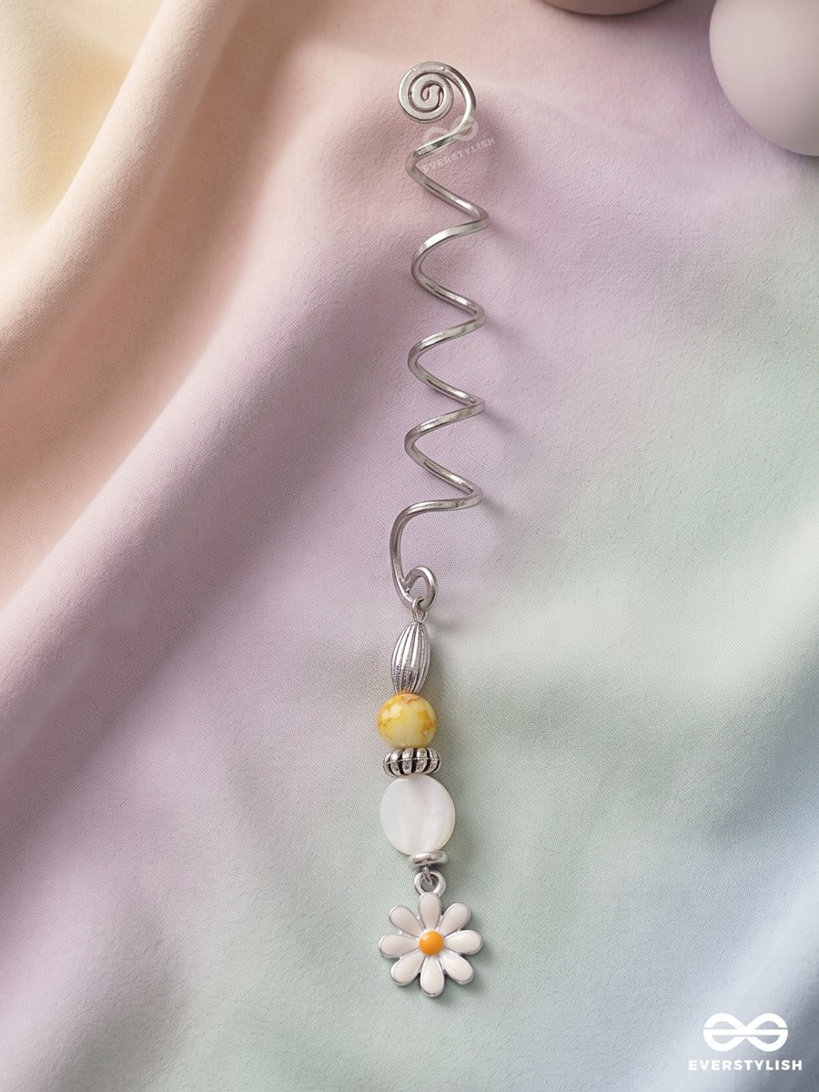 Sunny Petal – Silver Spiral Braidlet With Yellow Beads And Daisy Charm