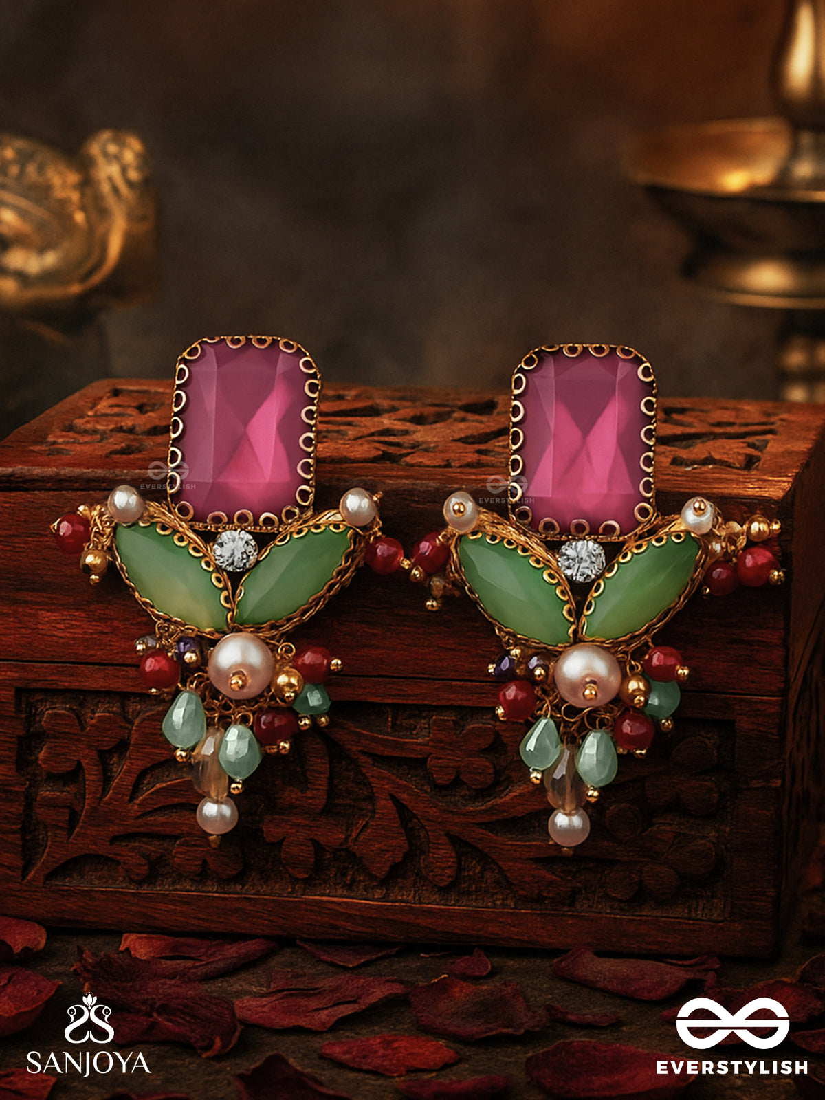Tejani - The Dazzling Gems - Stone And Beads Embroidered Earrings