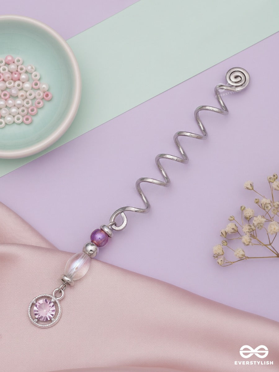 Sugarplum – Silver Spiral Braidlet With Pink Pastel Beads And Charm Drop