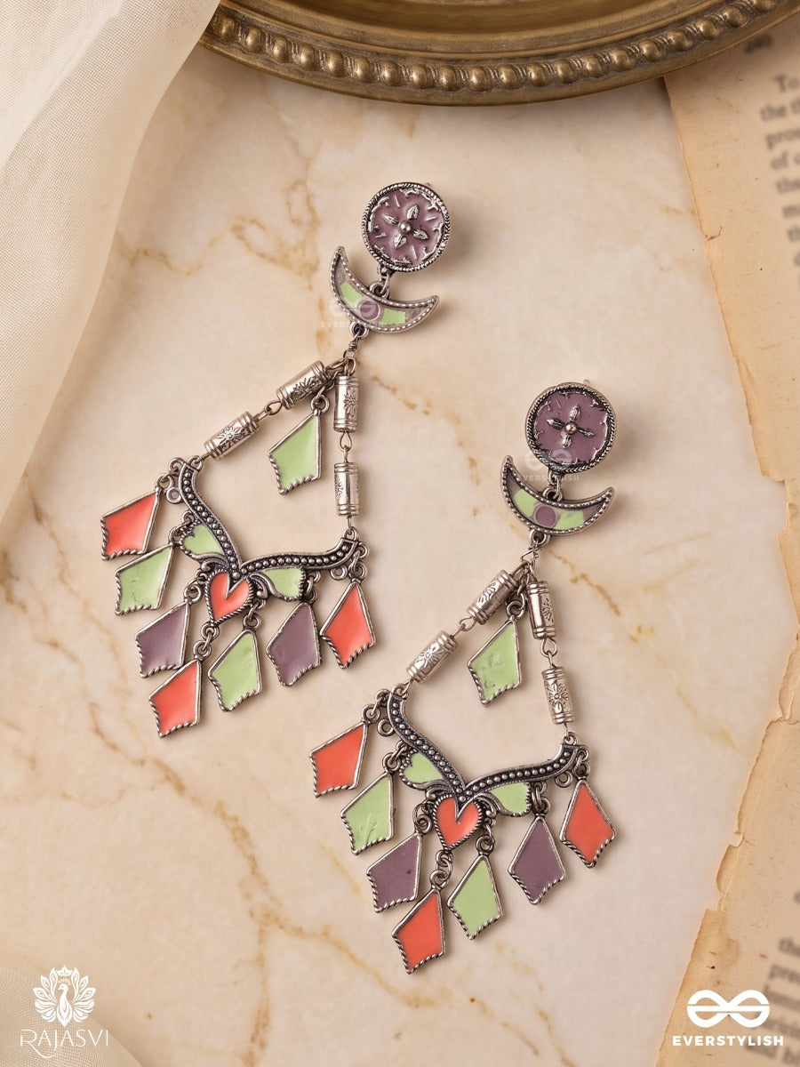 Chitrakala – Oxidised Earrings With Layered Multicolour Diamond-Shaped Drops
