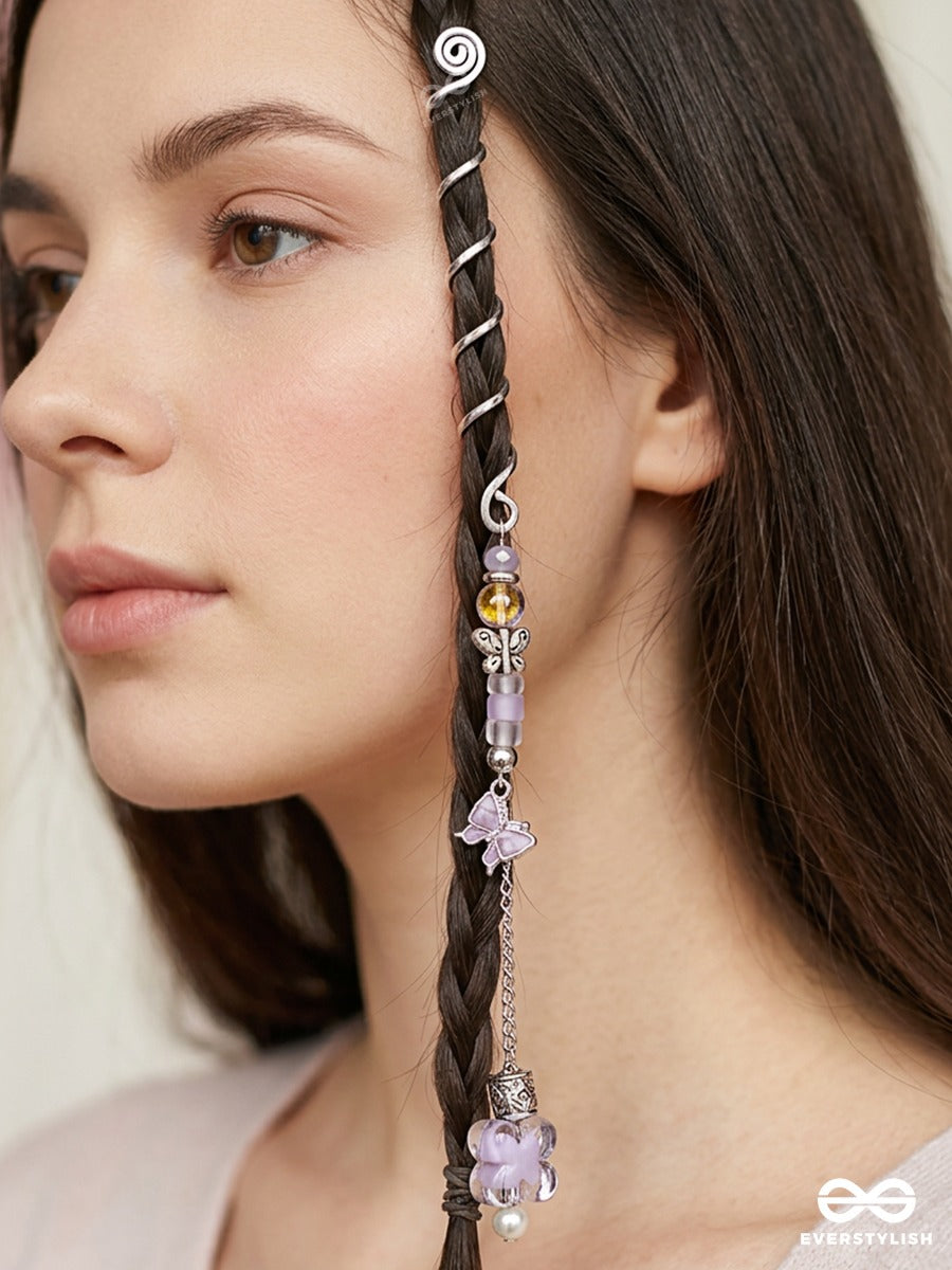 Lilac Garden – Silver Spiral Braidlet With Pastel Beads And Butterfly Charm