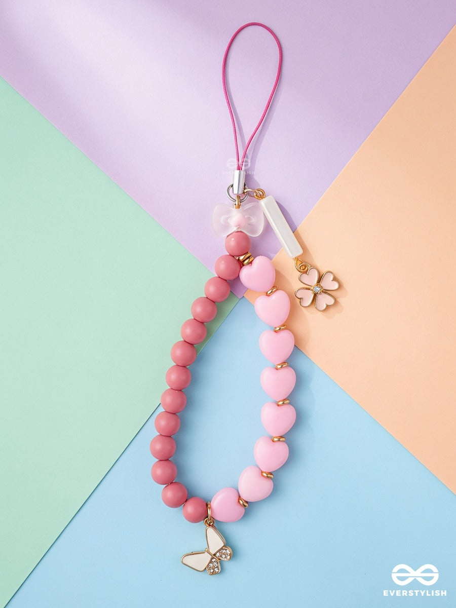 Pink Pixie – Phone Charm With Heart And Butterfly Details