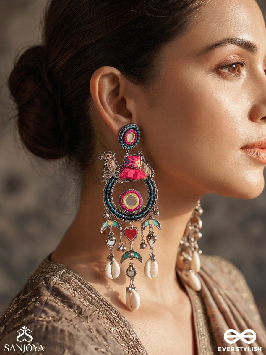 Zohravali – Radiant Garland – Heritage Oxidised Earrings With Multicolour Enamel Discs, Cowrie Shells, Textile Tassels And Tribal Charms