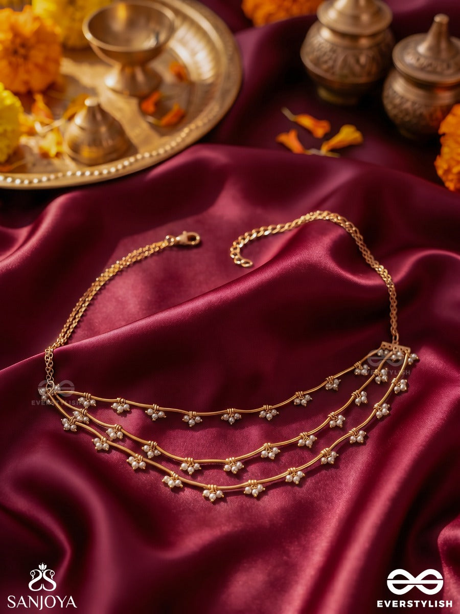 Navyalekha – New Expression – Delicate Layered Choker With Floral Pearl Clusters And Fine Golden Chains