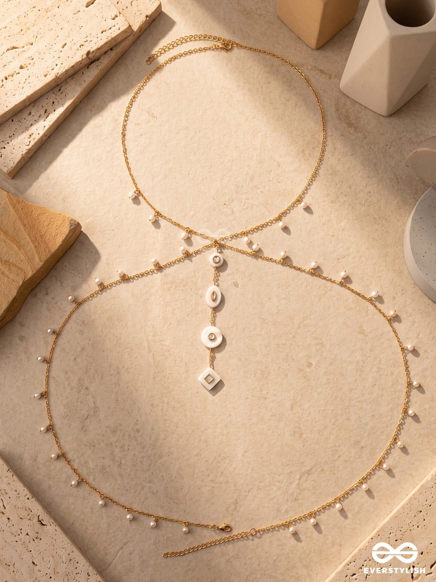 Pearl Frost – Delicate Gold-Tone Body Chain With Dainty Tiny Pearl Danglers